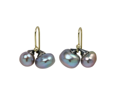 John Iversen Small Double Drop Grey Pearl Earrings