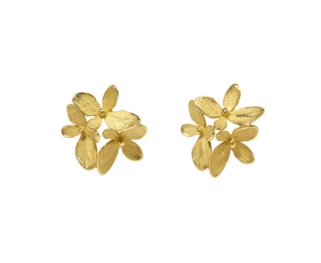 Three Part Gold Hydrangea Post Earrings