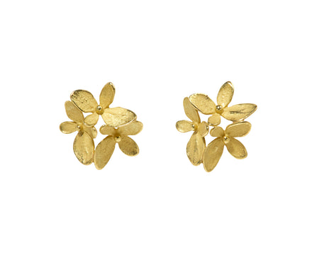 Three Part Gold Hydrangea Post Earrings