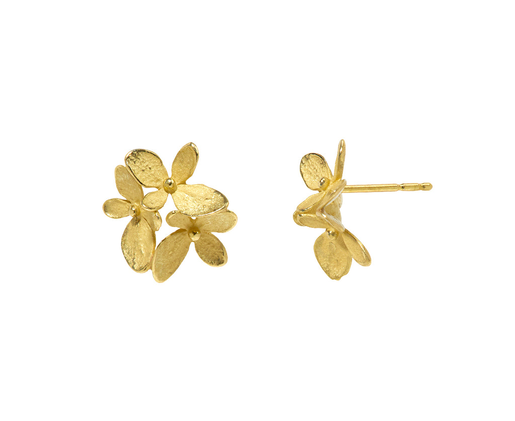Three Part Gold Hydrangea Post Earrings