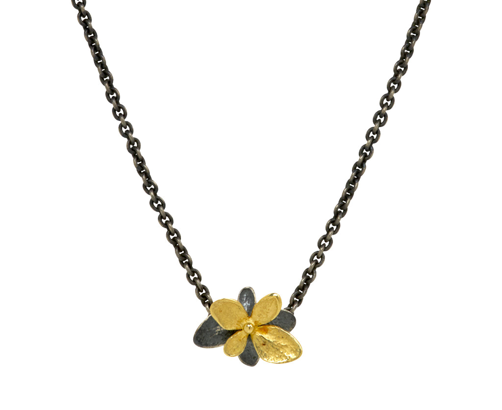 Gold and Blackened Silver Hydrangea Twin Necklace