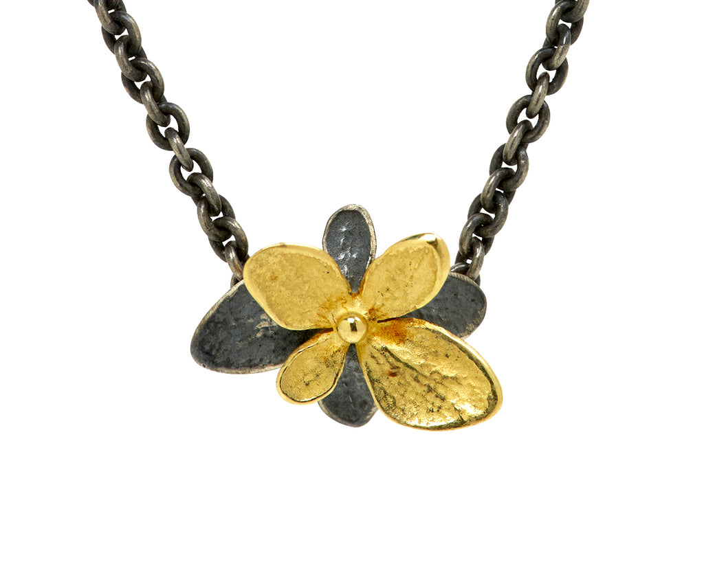 Gold and Blackened Silver Hydrangea Twin Necklace