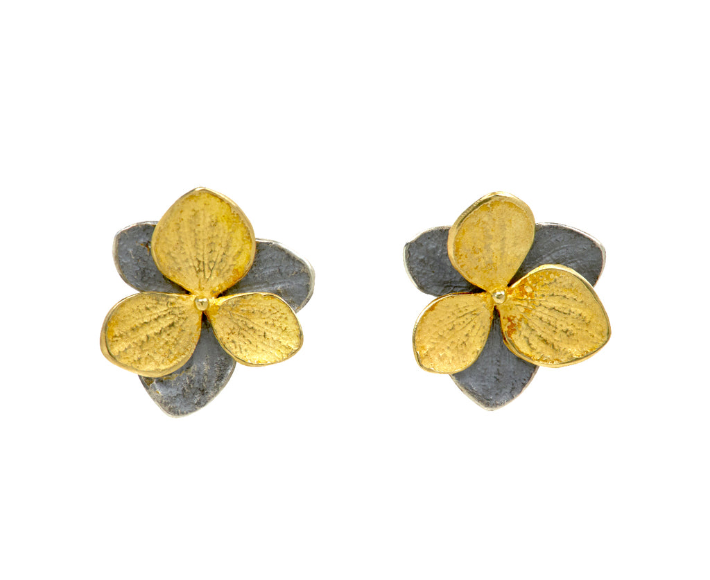 Blackened Silver and Gold Hydrangea Earrings