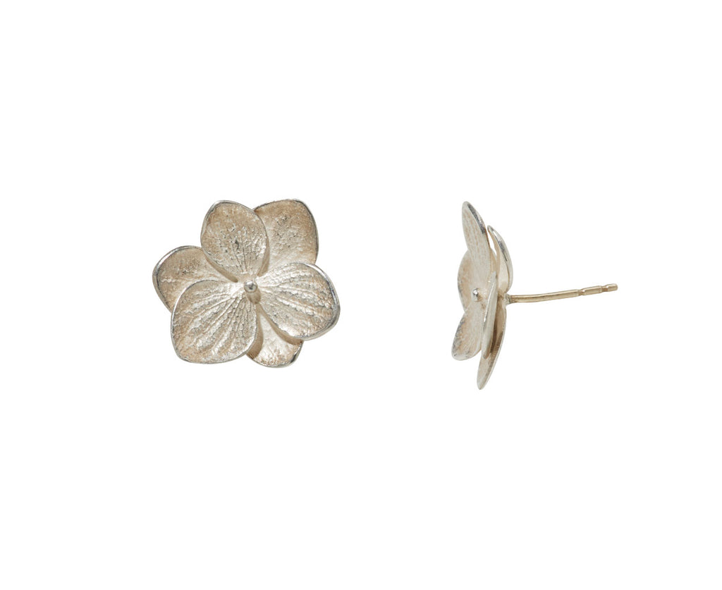 Silver Hydrangea Flower Twin Post Earrings