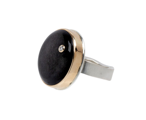 Jamie Joseph Smooth Round Obsidian and Diamond Ring - Angled View