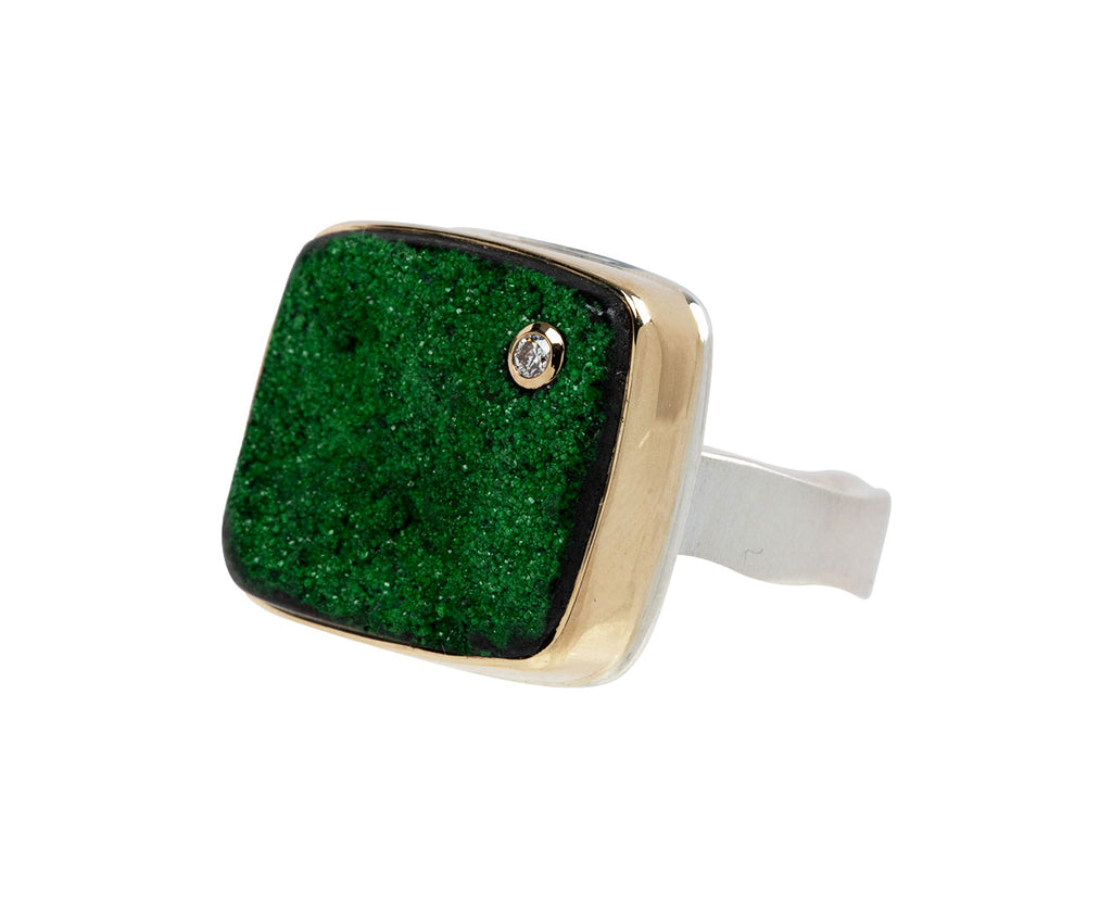 Rectangular Uvarovite and Diamond Ring
