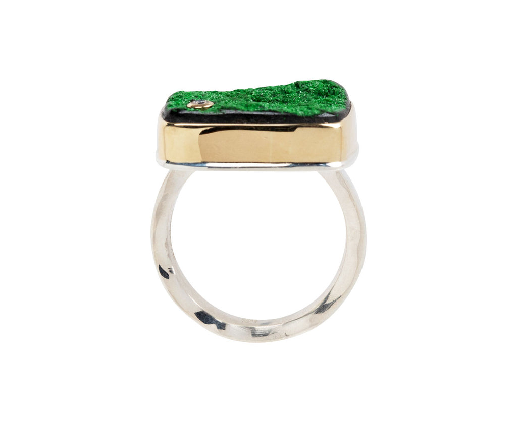 Rectangular Uvarovite and Diamond Ring