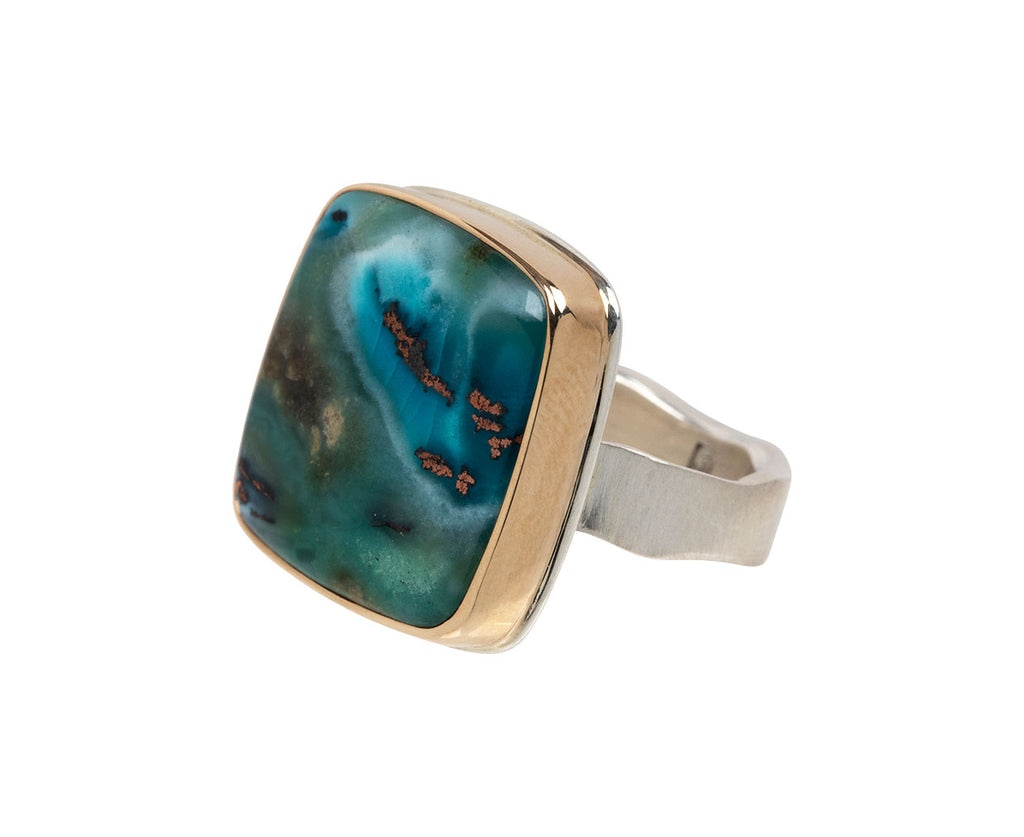 Blue Indonesian Fossilized Opalized Wood Ring