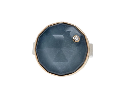 Jamie Joseph Round Rose Cut Grey Moonstone and Diamond Ring