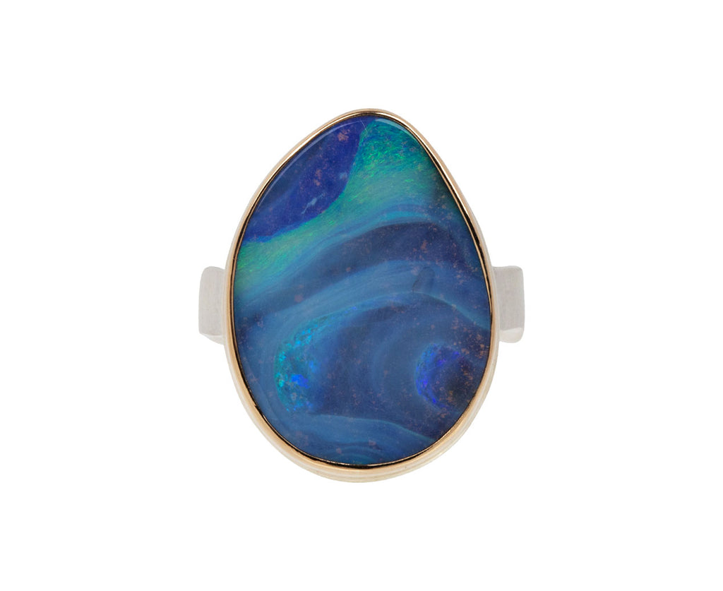 Asymmetrical Smooth Boulder Opal Ring