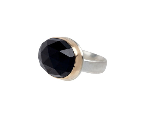 Jamie Joseph Oval Rose Cut Black Onyx Ring - Angled View