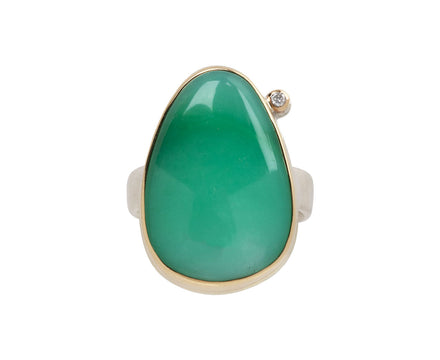 Smooth Teardrop Chrysoprase and Diamond Ring