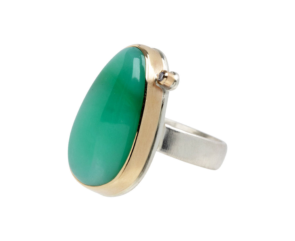 Smooth Teardrop Chrysoprase and Diamond Ring