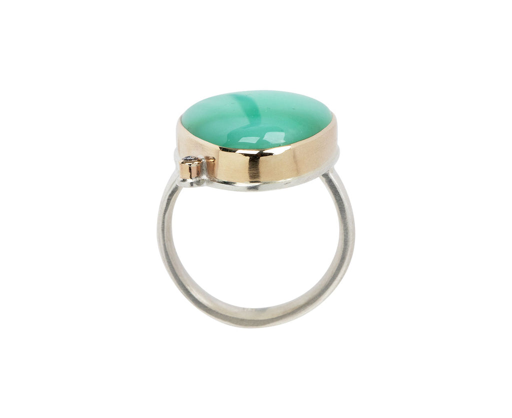 Smooth Teardrop Chrysoprase and Diamond Ring