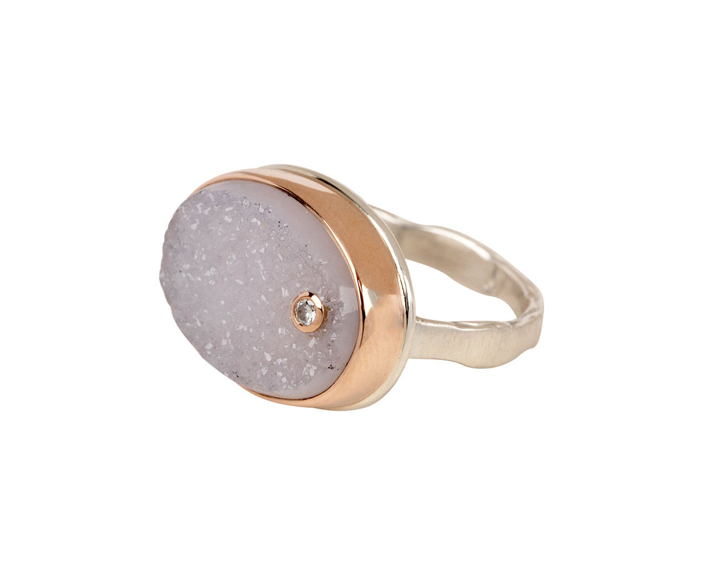 Jamie Joseph White Brazilian Druzy and Diamond Ring - Closeup