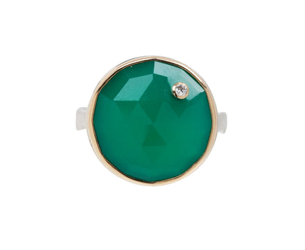 Jamie Joseph Round Rose Cut Green Onyx and Diamond Ring