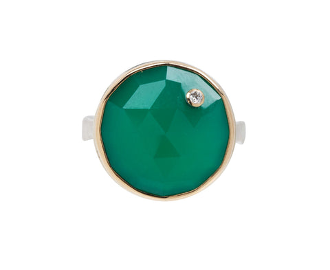 Jamie Joseph Round Rose Cut Green Onyx and Diamond Ring