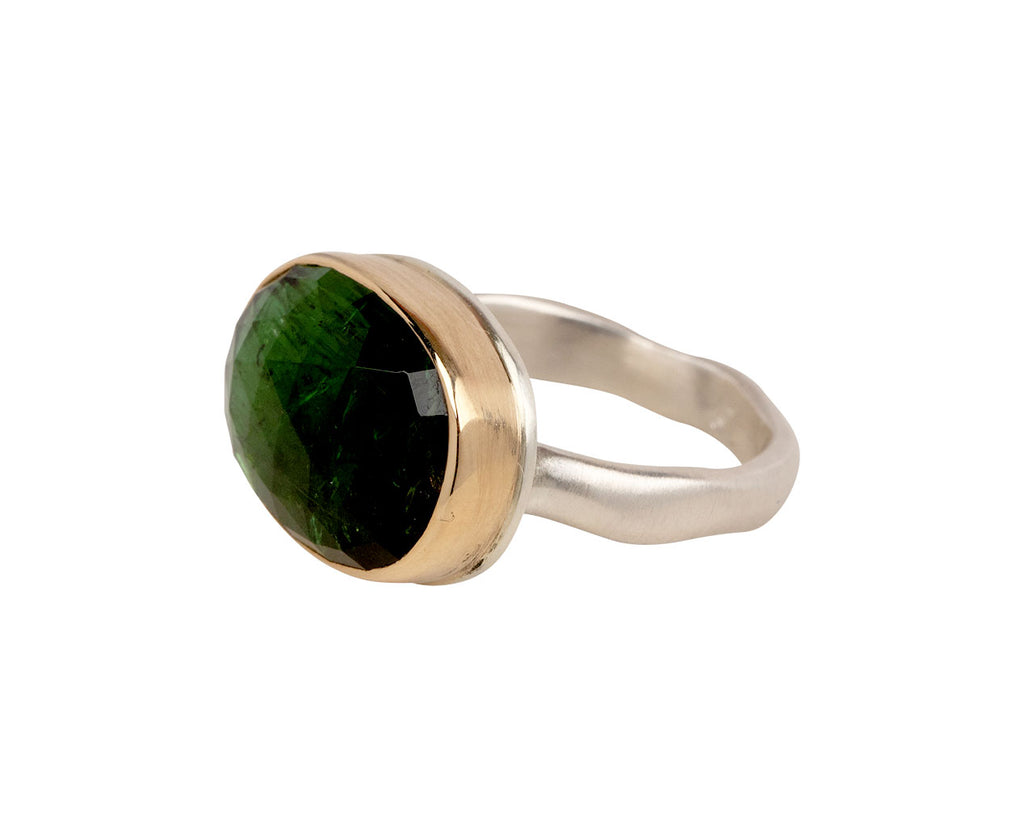 Jamie Joseph Oval Rose Cut Green Tourmaline Ring - Closeup