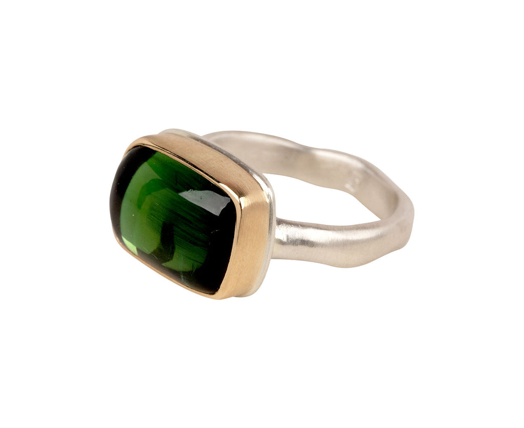 18CT GREEN CUSHION CUT TOURMALINE RING | Jan Logan Fine Jewellery