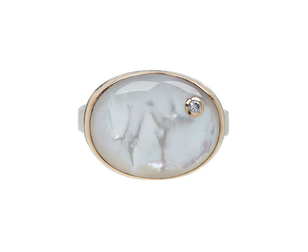Jamie Joseph Smooth Oval Mother of Pearl and Diamond Ring