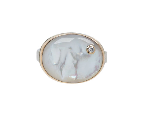 Jamie Joseph Smooth Oval Mother of Pearl and Diamond Ring