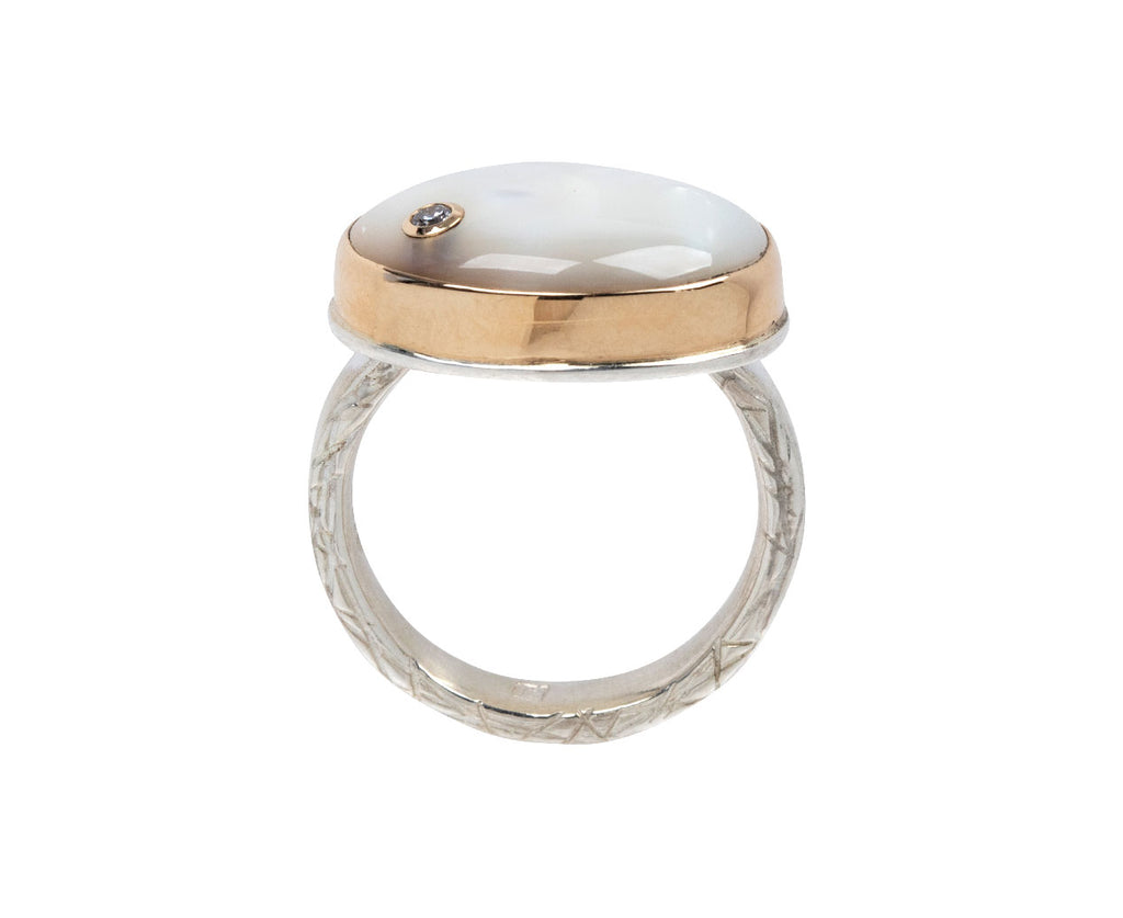 Jamie Joseph Smooth Oval Mother of Pearl and Diamond Ring - Side View