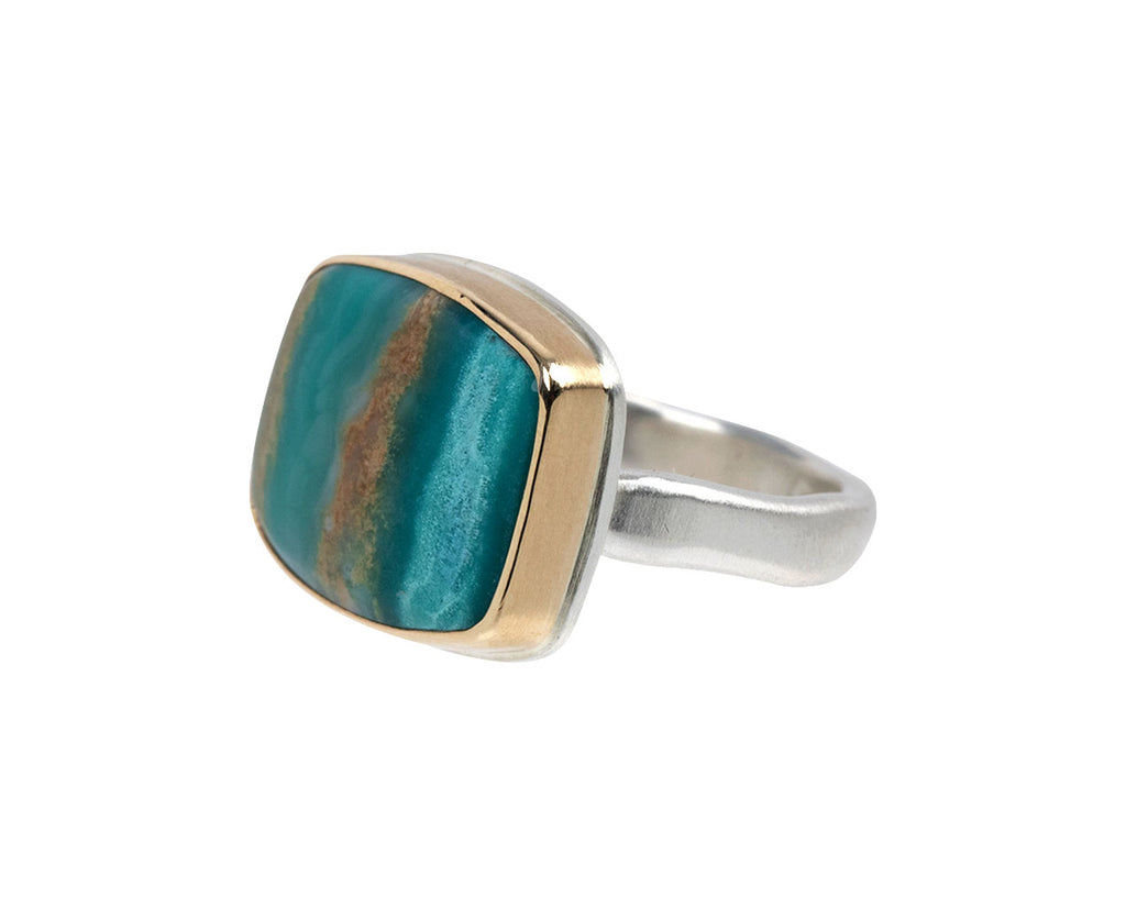 Jamie Joseph Indonesian Blue Fossilized Opalized Wood Ring - Angled View