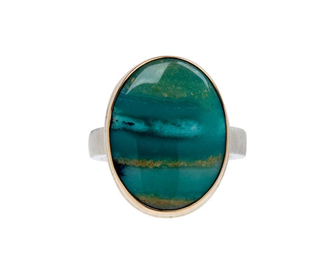 Jamie Joseph Oval Indonesian Blue Fossilized Opalized Wood Ring