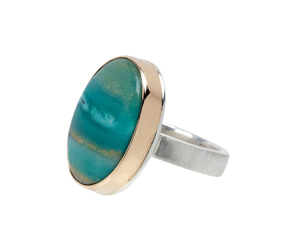 Jamie Joseph Oval Indonesian Blue Fossilized Opalized Wood Ring - Angled View