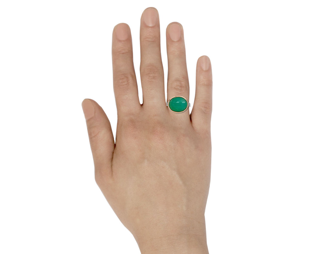 Oval Inverted Chrysoprase Ring