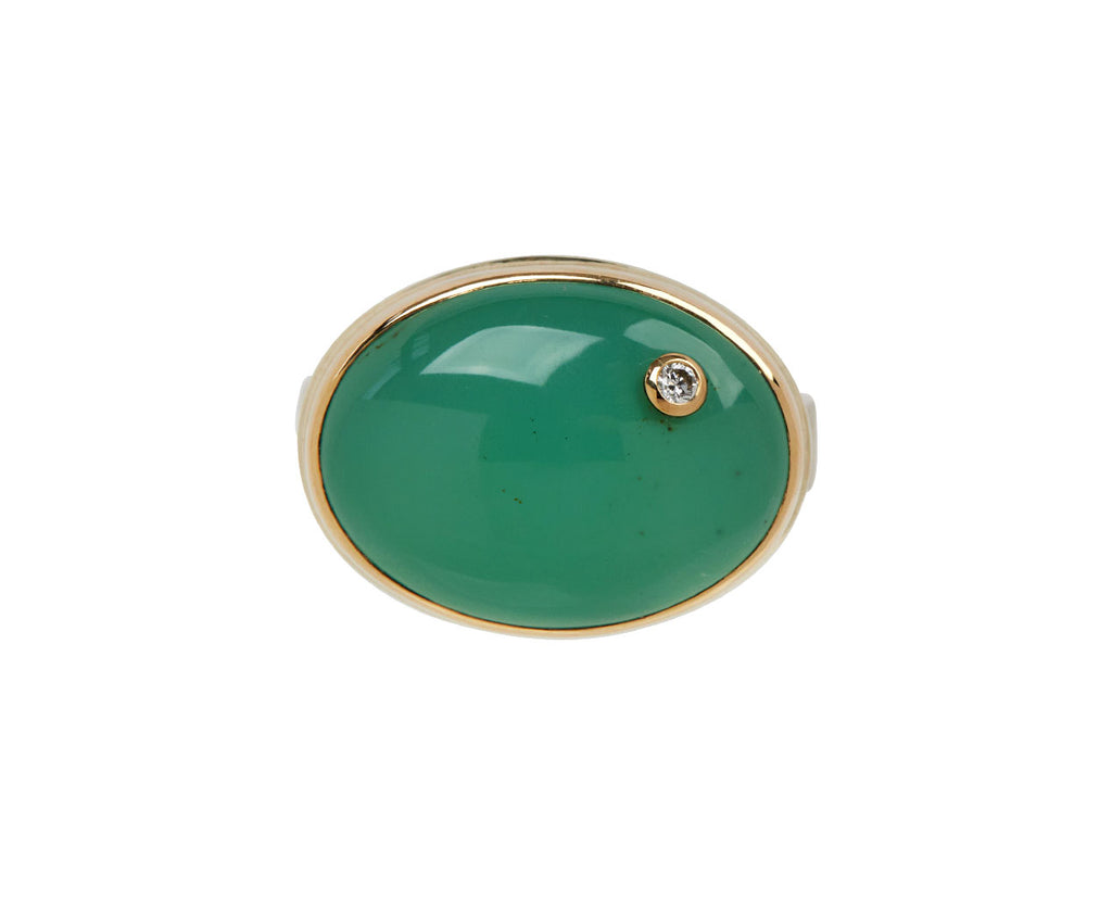 Jamie Joseph Oval Smooth Chrysoprase and Diamond Ring