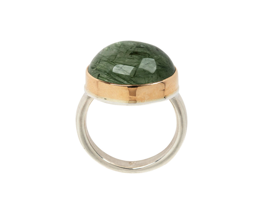 Smooth Round Green Rutilated Quartz Ring