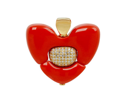 Coral and Diamond Heart Pendant ONLY