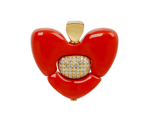 Coral and Diamond Heart Pendant ONLY