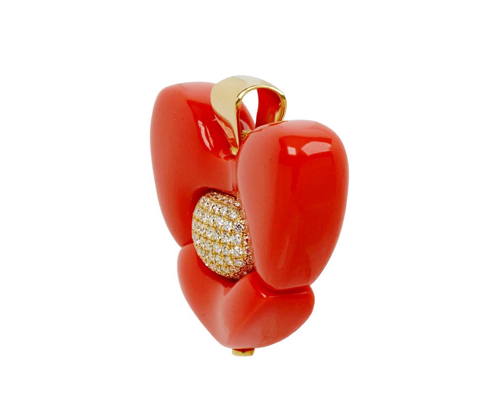 Coral and Diamond Heart Pendant ONLY