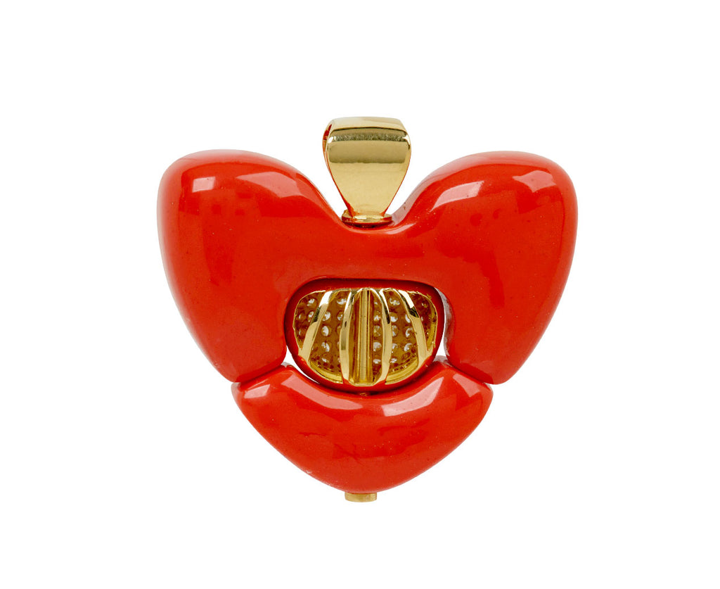Coral and Diamond Heart Pendant ONLY