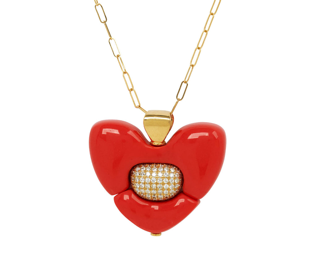 Coral and Diamond Heart Pendant ONLY