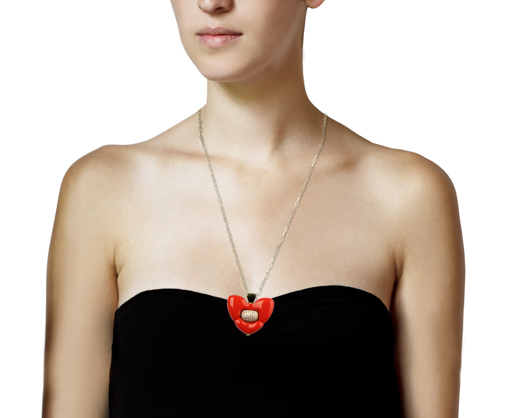 Coral and Diamond Heart Pendant ONLY