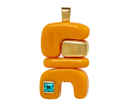 Orange Opal and Blue Topaz Fire Totem Pendant ONLY