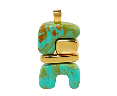 Turquoise and Gold Fire Totem Pendant ONLY