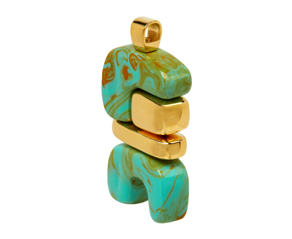 Turquoise and Gold Fire Totem Pendant ONLY