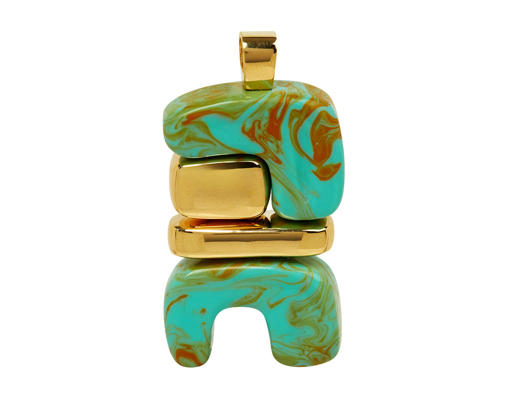 Turquoise and Gold Fire Totem Pendant ONLY