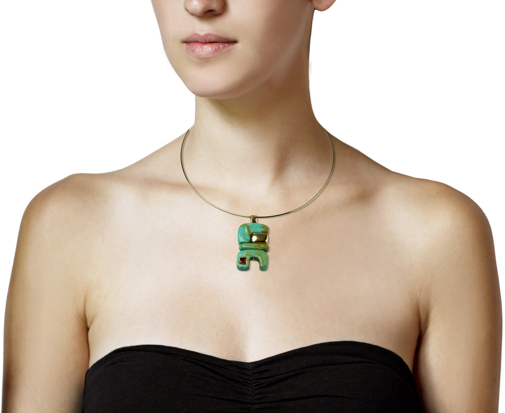 Turquoise and Ruby Fire Totem Pendant ONLY