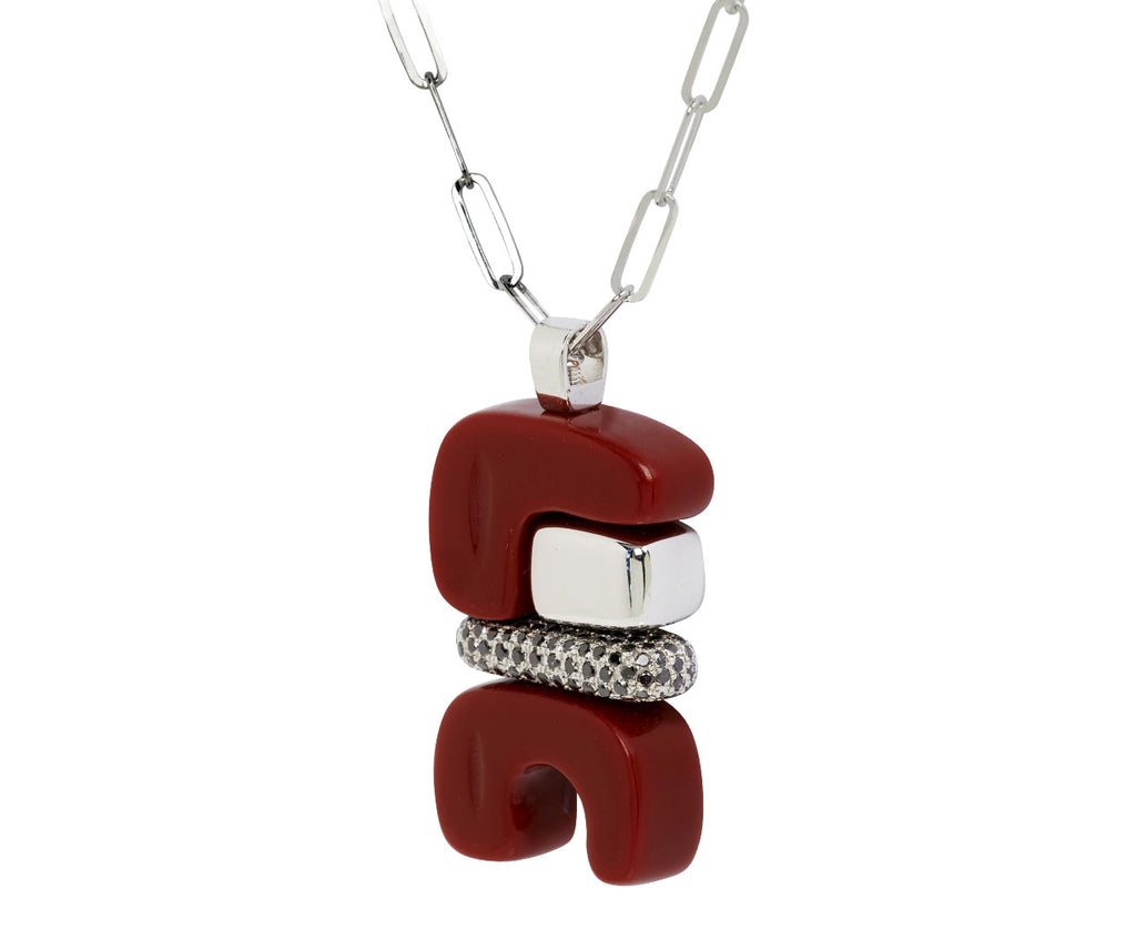 Carnelian and Black Diamond Silver Totem Pendant Necklace