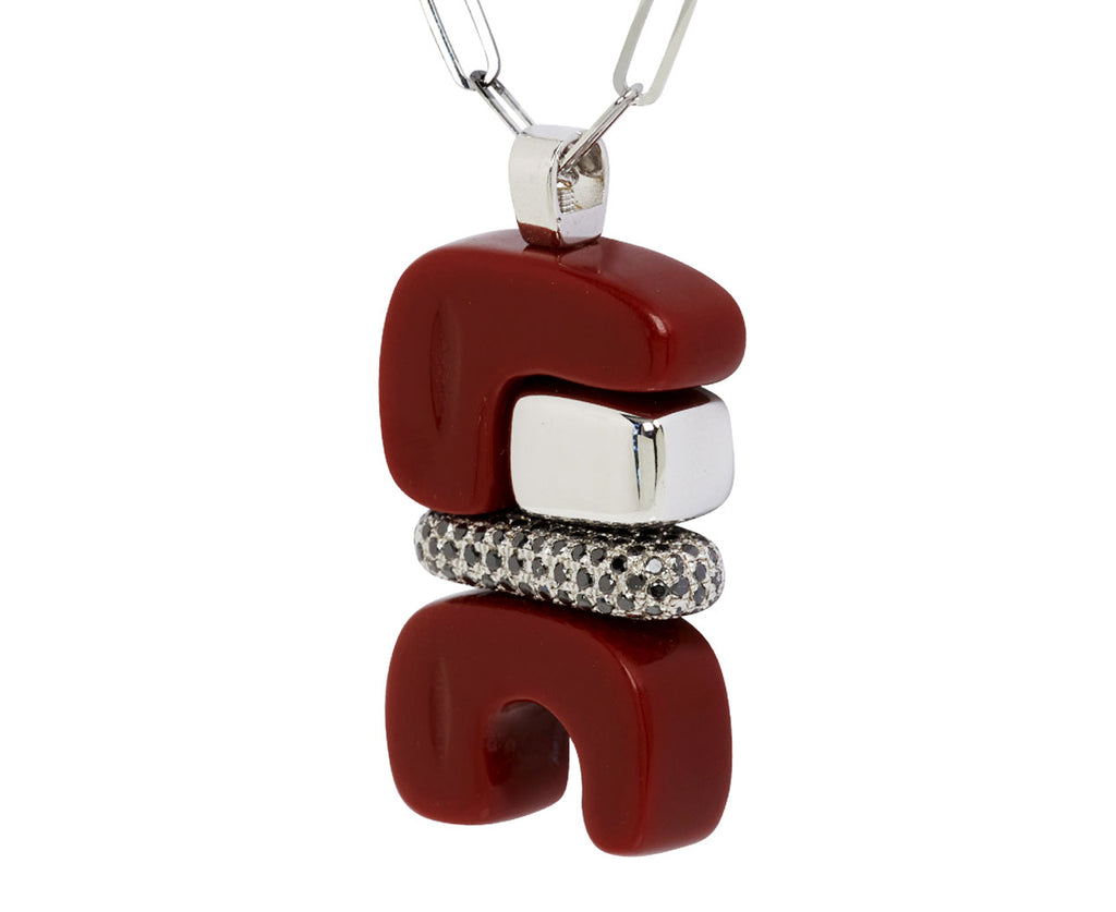Carnelian and Black Diamond Silver Totem Pendant Necklace