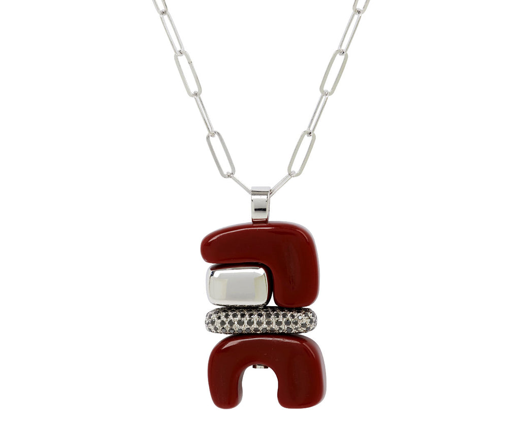 Carnelian and Black Diamond Silver Totem Pendant Necklace