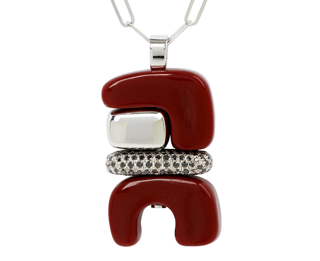 Carnelian and Black Diamond Silver Totem Pendant Necklace