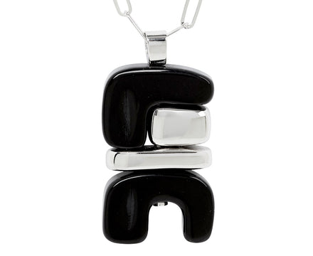 Onyx and Silver Totem Pendant Necklace