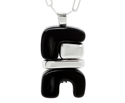 Onyx and Silver Totem Pendant Necklace