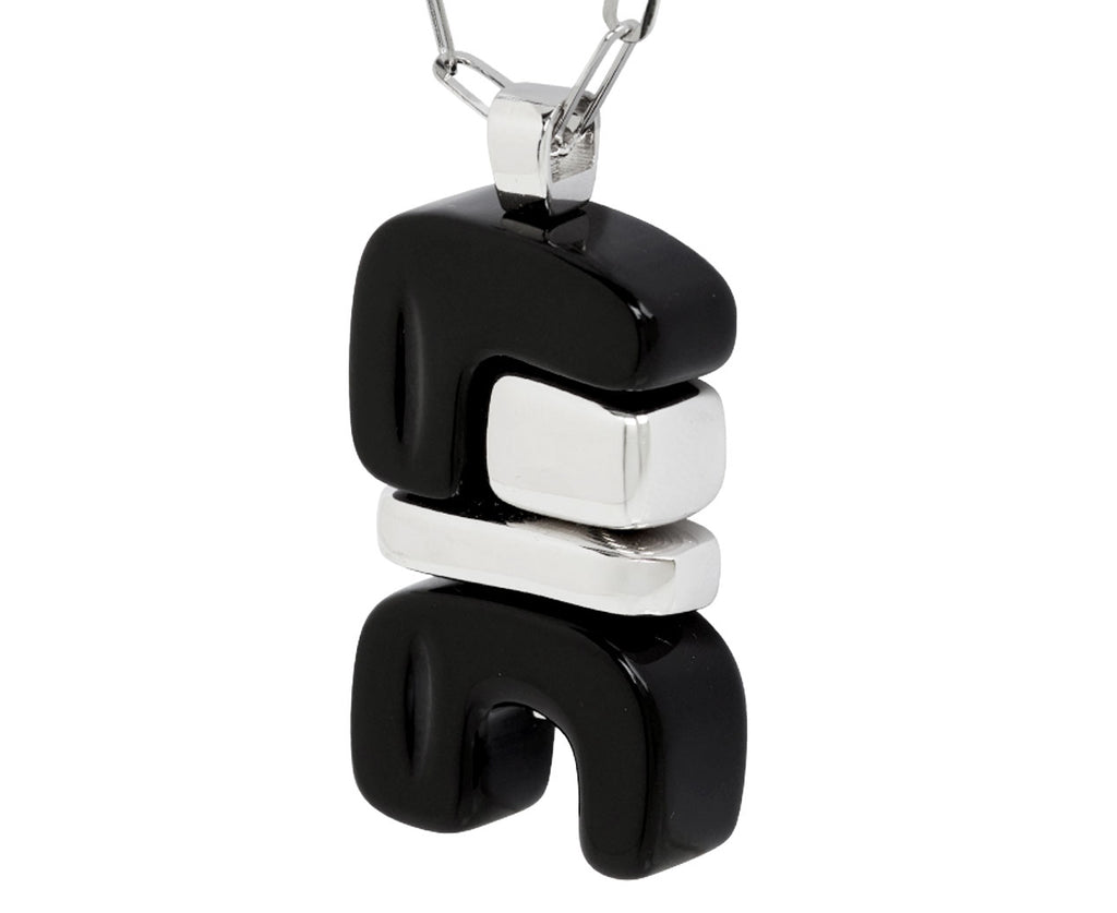 Onyx and Silver Totem Pendant Necklace